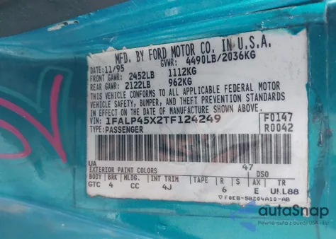 1996 Ford Mustang Gt из США, поврежденный, VIN 1FALP45X2TF124249